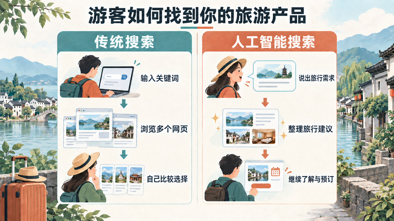 传统搜索与人工智能搜索的旅行决策过程